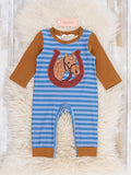 Horseshoe Embroidered Striped Contrast Cuff Snap Romper