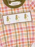 Mallard Duck Embroidered Plaid Contrast Cuff Long Sleeve Romper