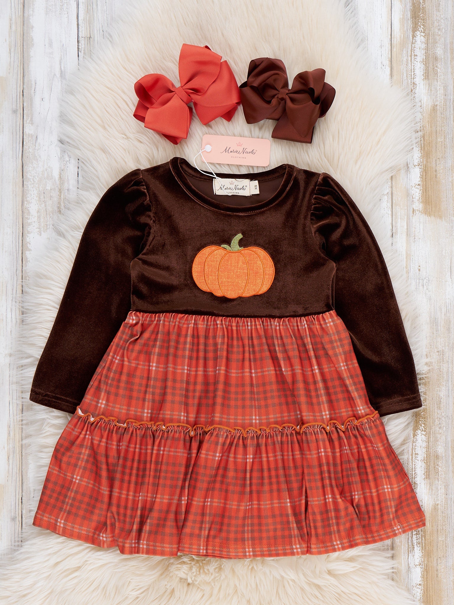 Meadow Pumpkin Layered Plaid Ruffle Dress