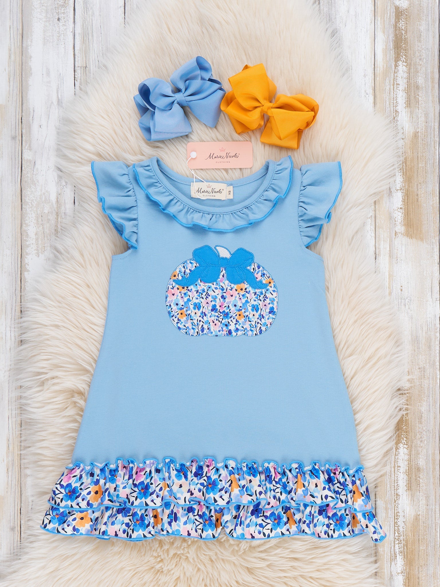 Pumpkin Floral Bloom Flutter Sleeve Dress