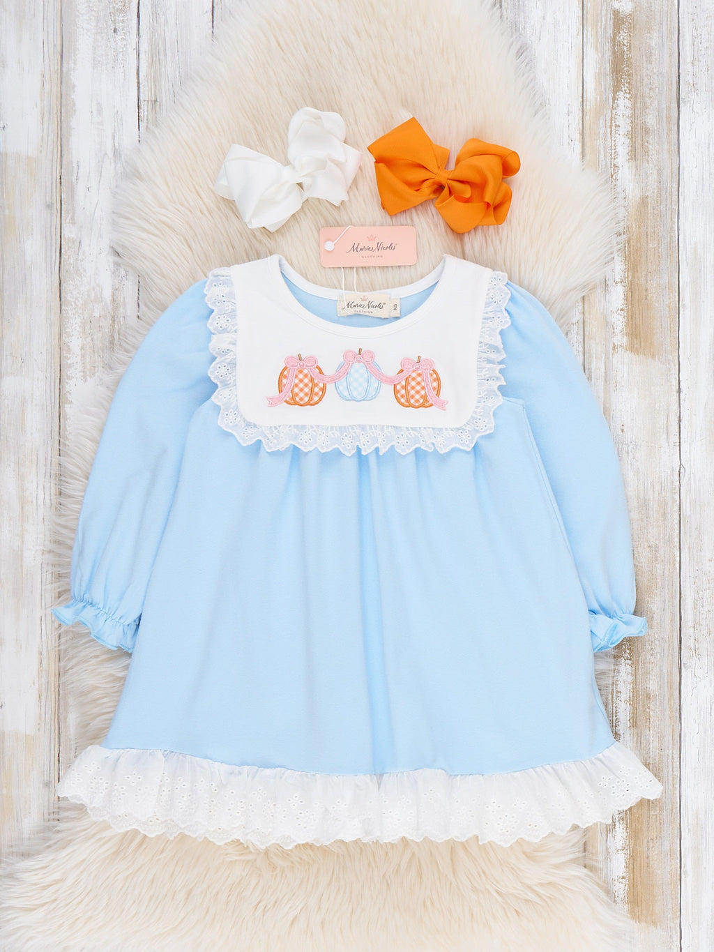 Pumpkin Patch Days Embroidered Lace Ruffle Dress