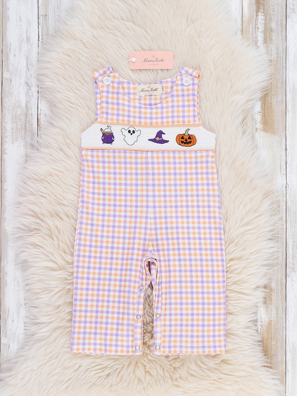 Haunted Halloween Embroidered Plaid Long Sleeve Romper