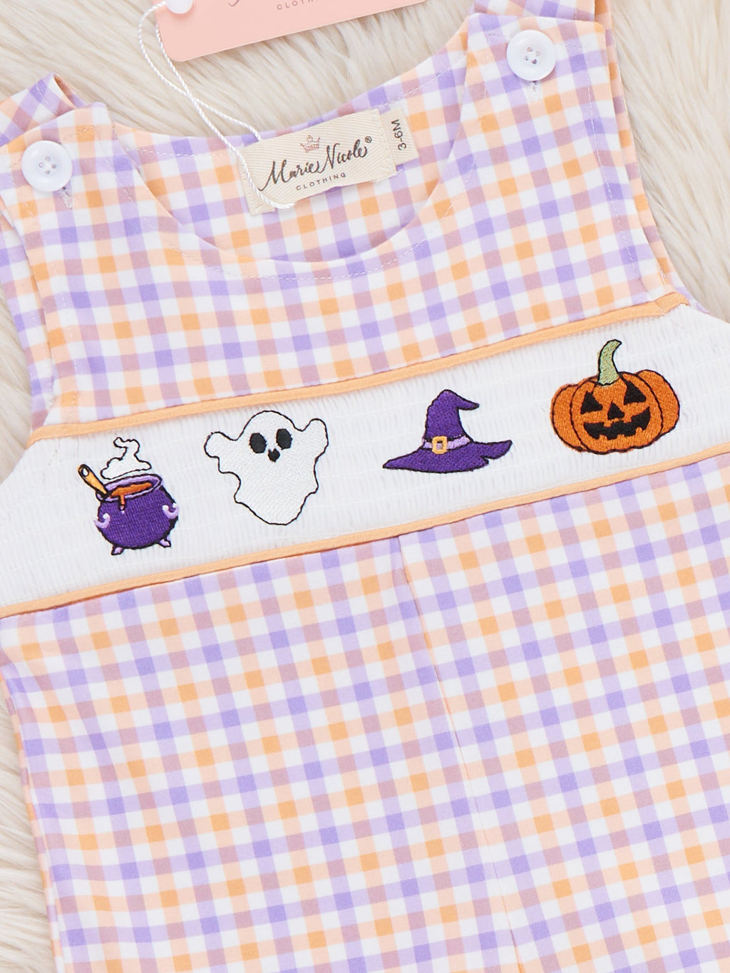 Haunted Halloween Embroidered Plaid Long Sleeve Romper