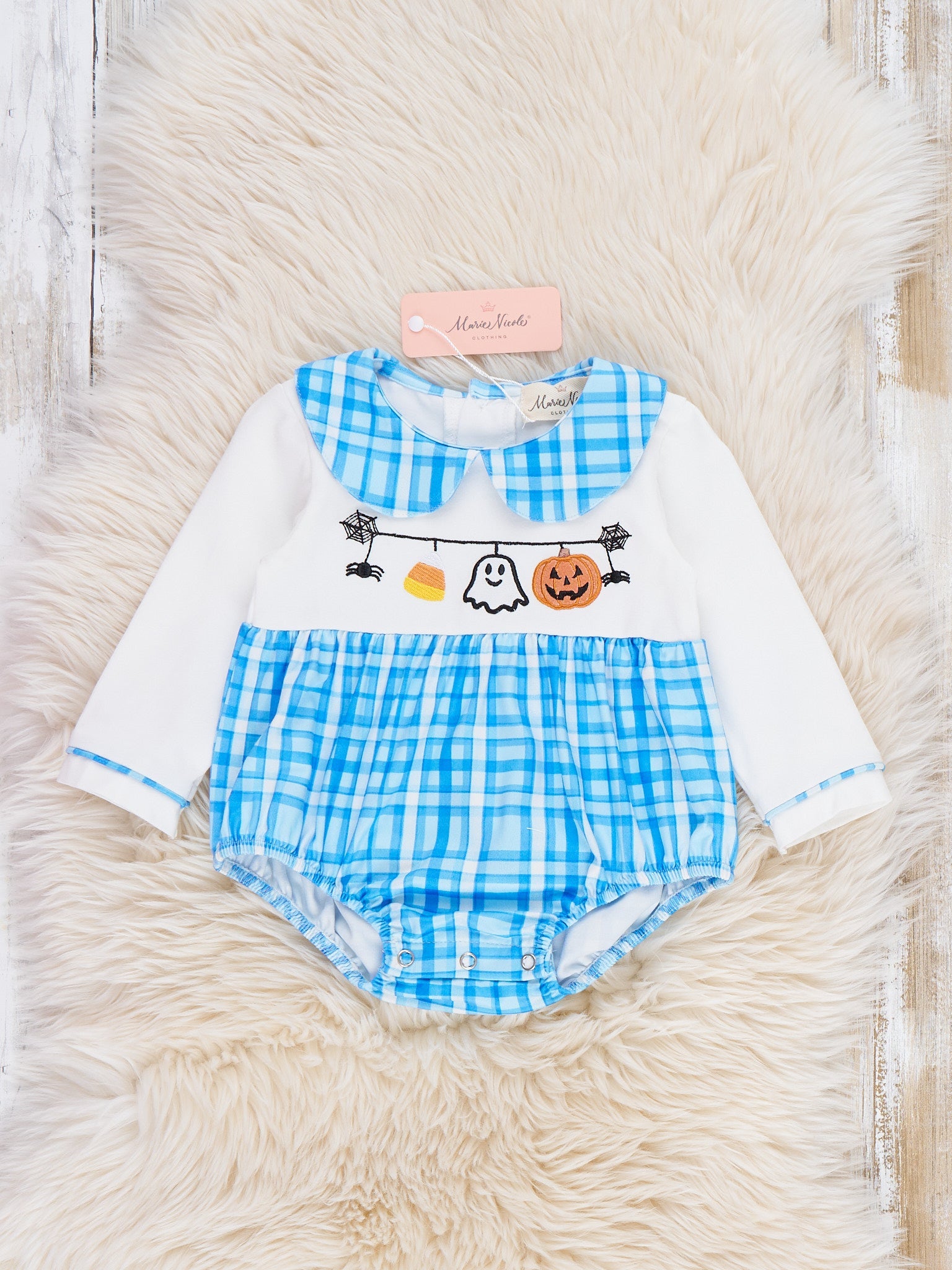 Halloween Ghost Banner Embroidered Bubble Romper