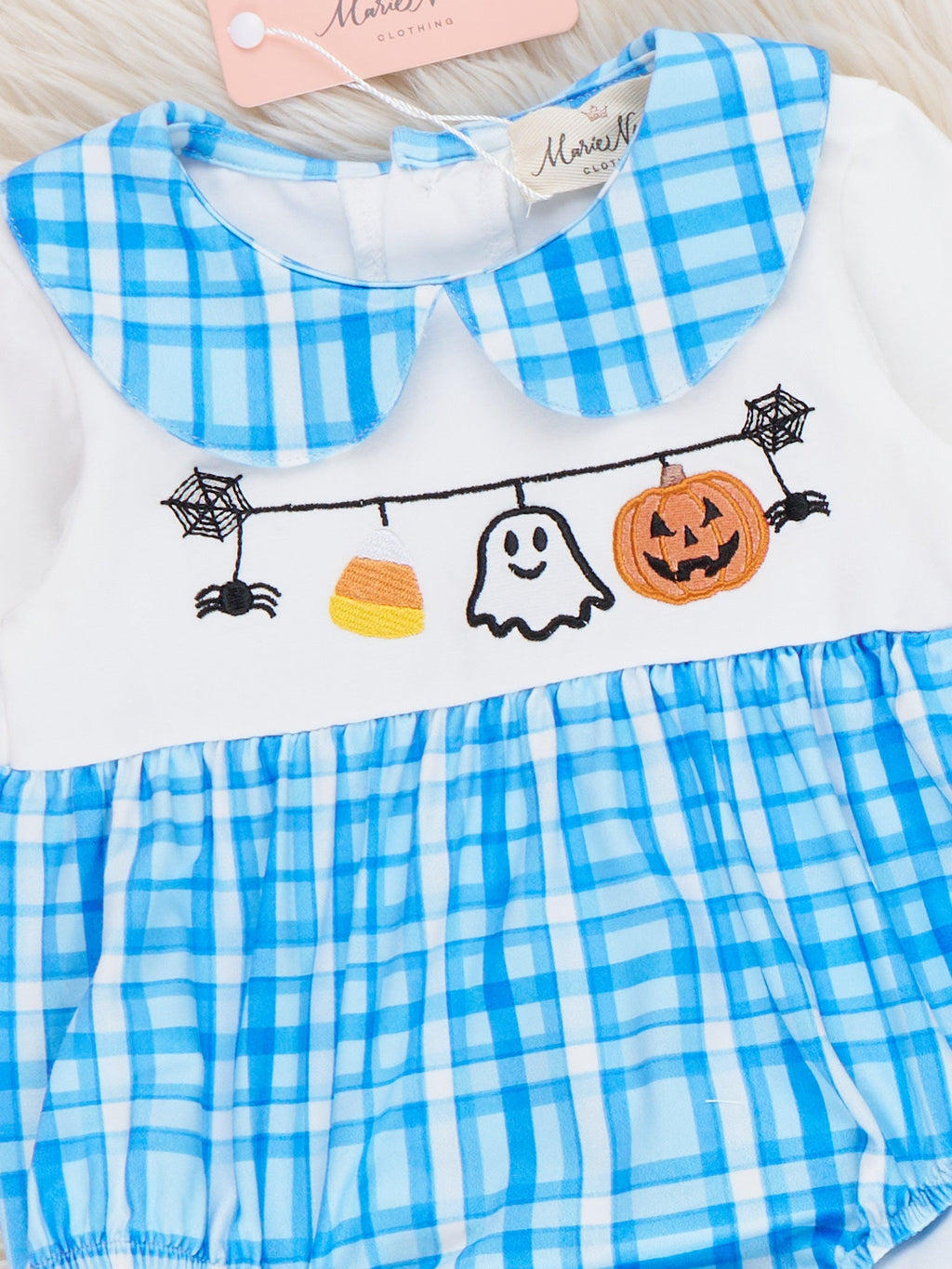 Halloween Ghost Banner Embroidered Bubble Romper