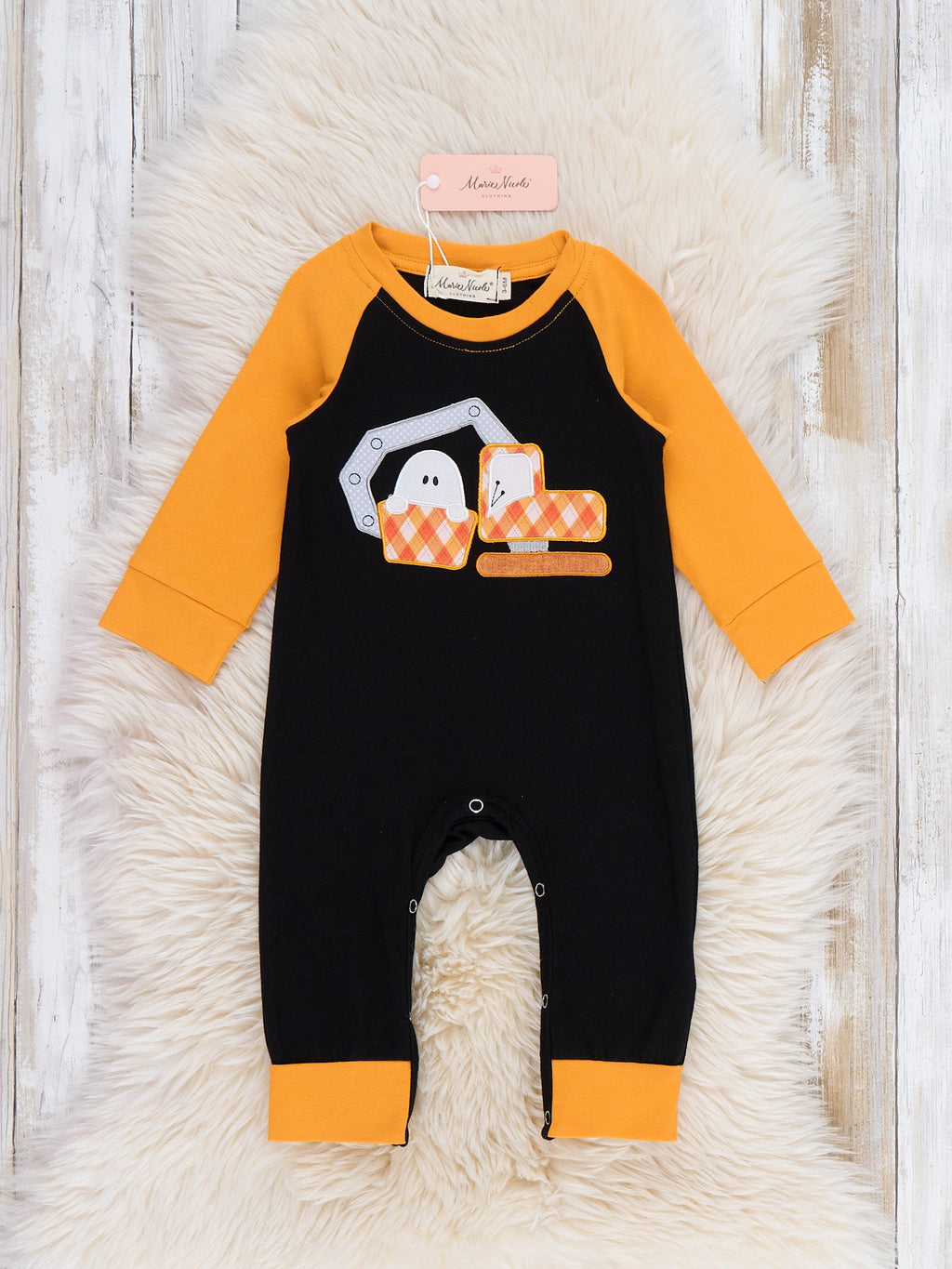Halloween Ghost Excavator Embroidered Long Sleeve Romper