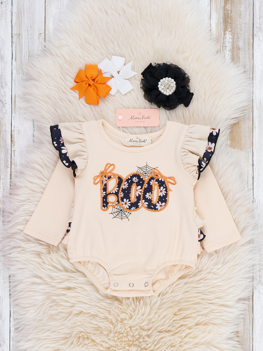 Boo Blossom Embroidered Ruffle Bubble Romper