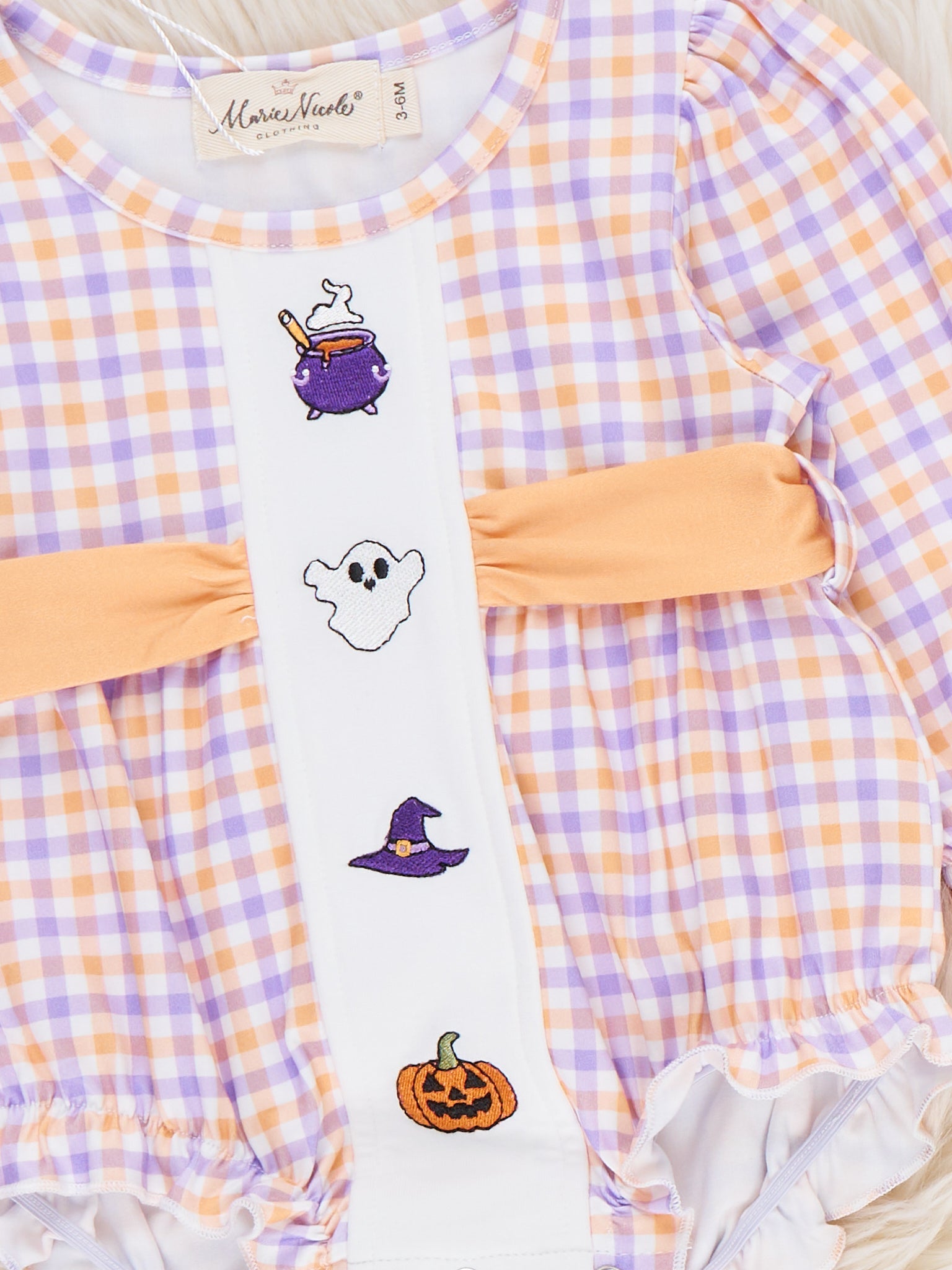 Haunted Halloween Plaid Embroidered Bubble Romper