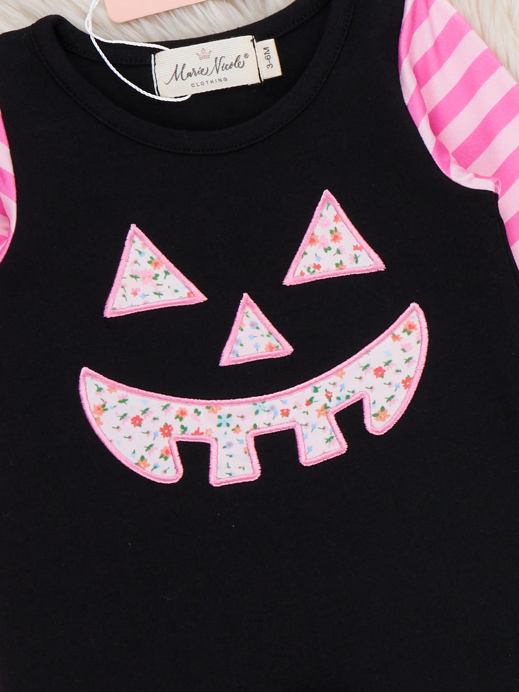 Jack-o-Lantern Darling Embroidered Striped Ruffle Romper