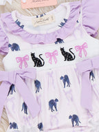 Halloween Whiskers Black Cat Embroidered Ruffle Romper