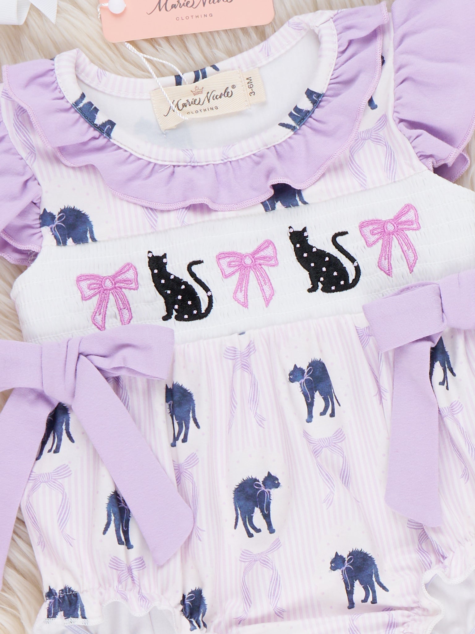Halloween Whiskers Embroidered Ruffle Romper