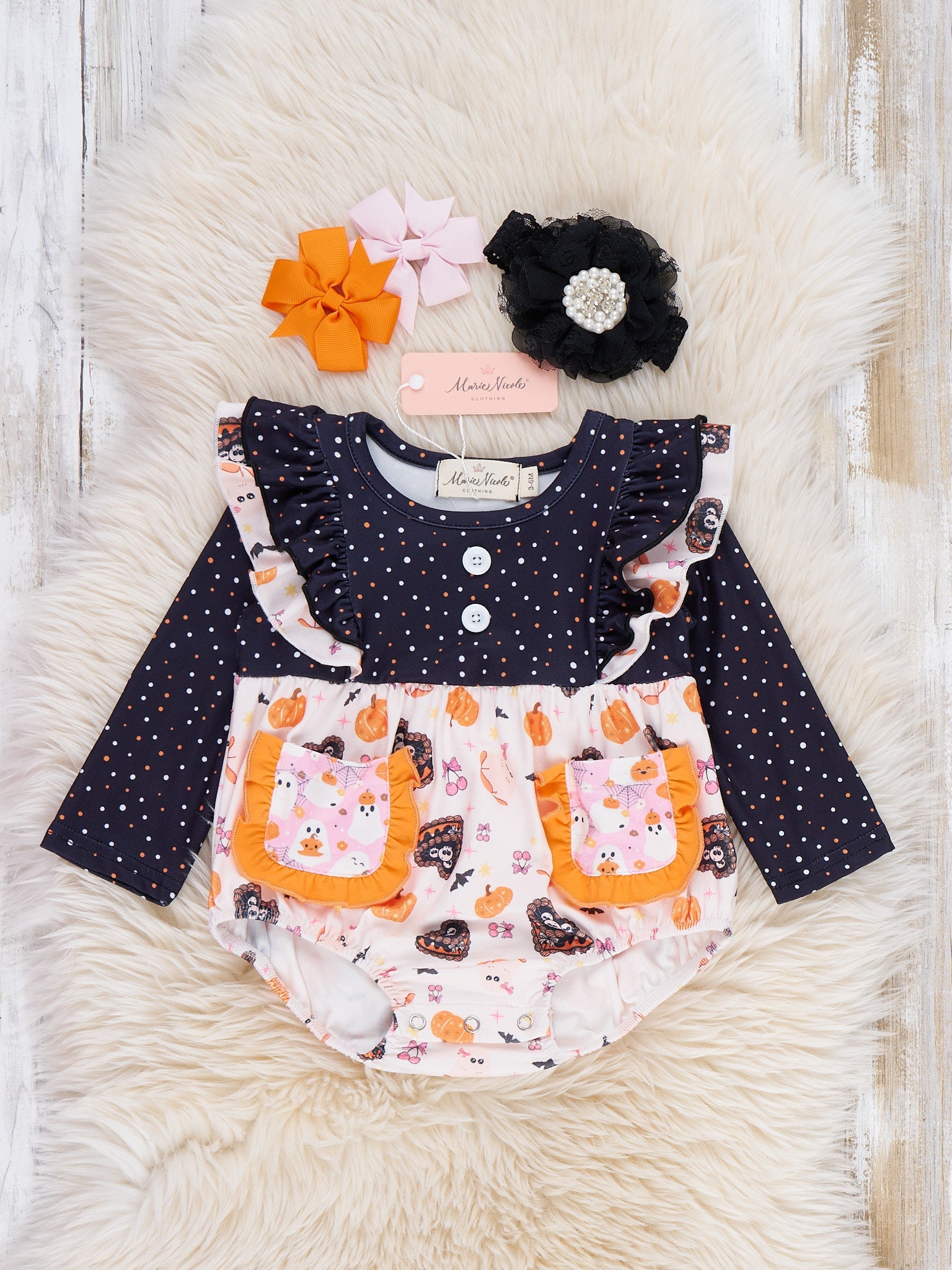 Harvest Haunt Pumpkin Ruffle Bubble Romper