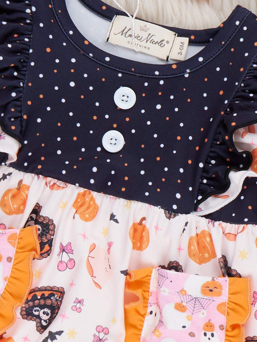 Harvest Haunt Pumpkin Ruffle Shoulder Bubble Romper