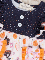 Harvest Haunt Pumpkin Ruffle Shoulder Bubble Romper