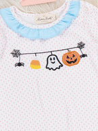 Halloween Boo Embroidered Ruffle Neck Long Sleeve Romper