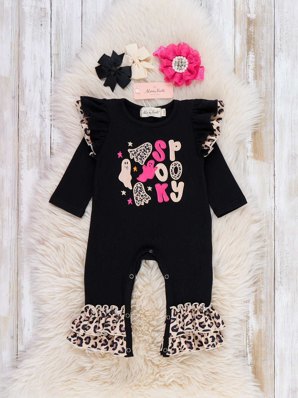 Spotted Spooky Ghosts Leopard Ruffle Romper