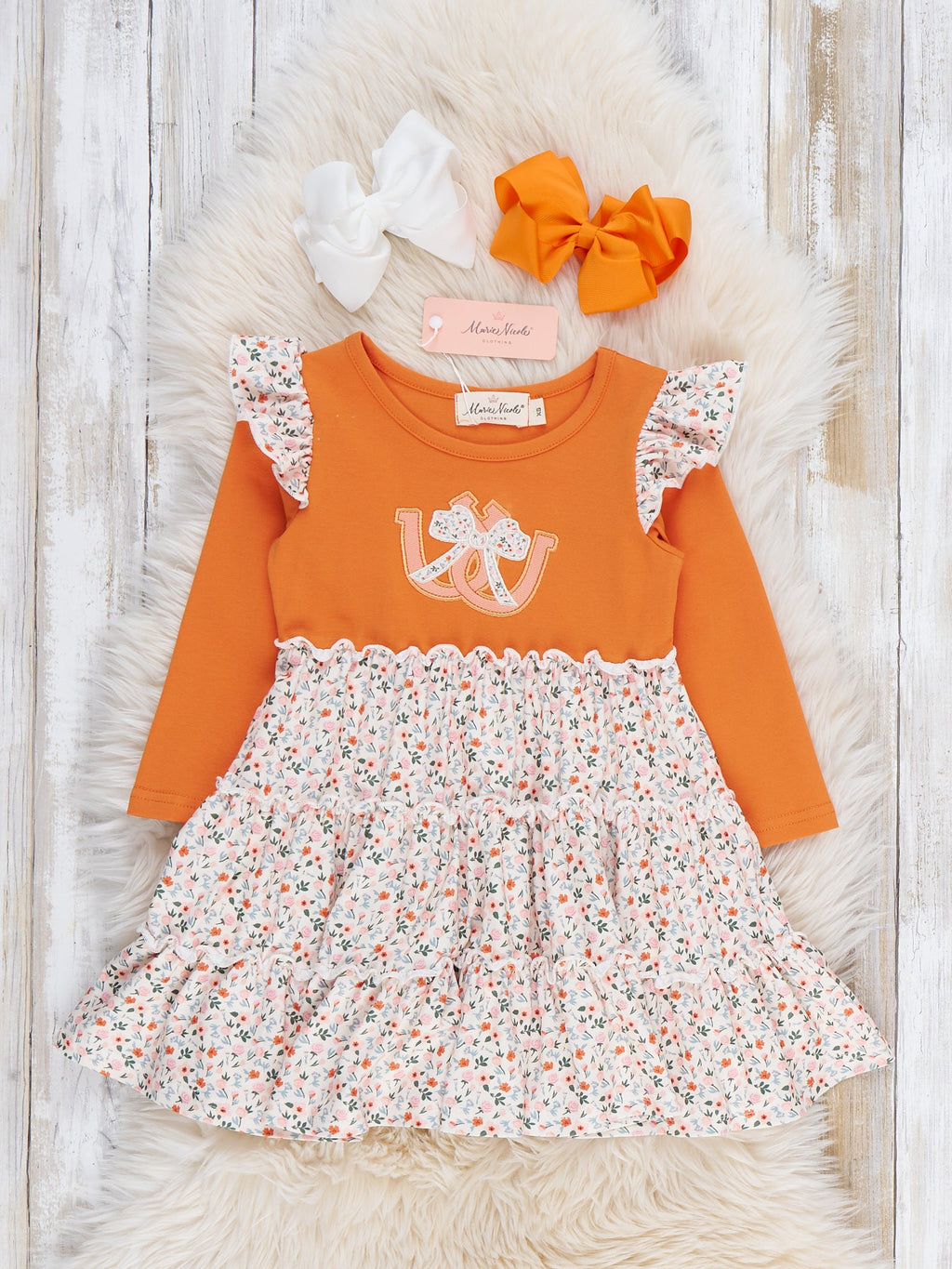 Western Luck Horseshoe Embroidered Floral Ruffle Dress